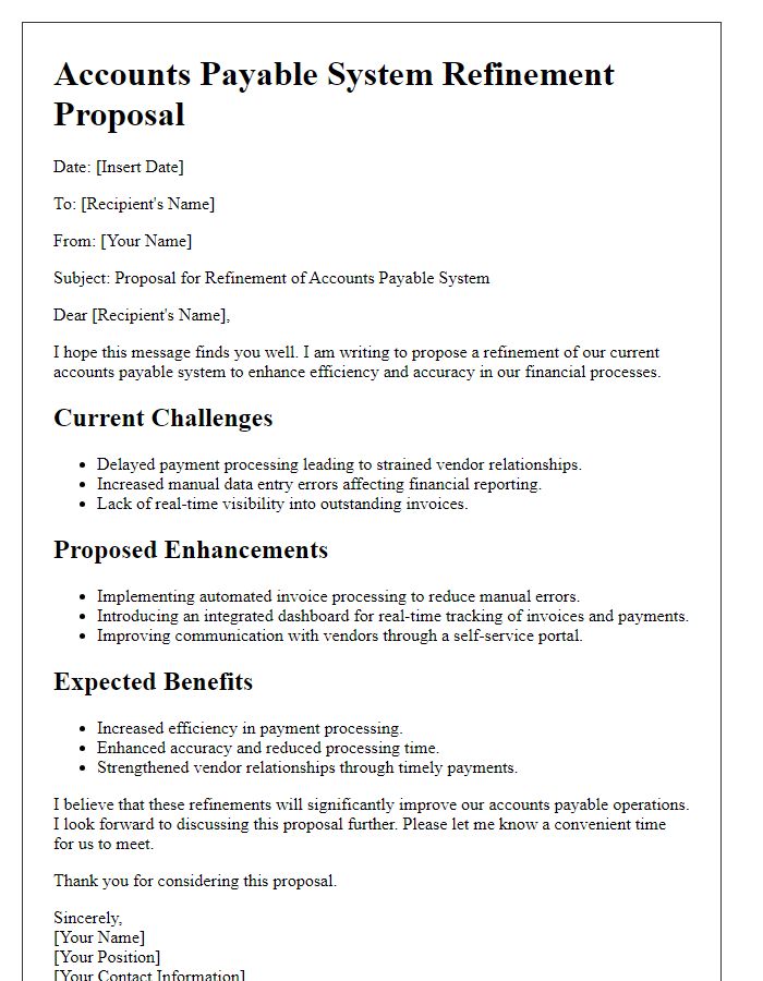 Letter template of accounts payable system refinement