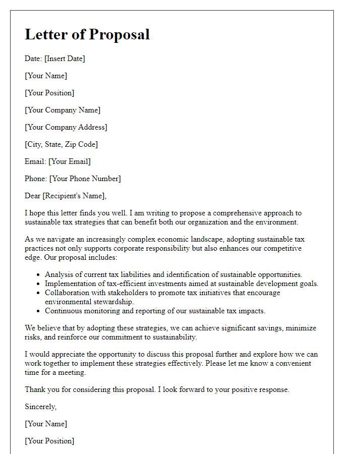 Letter template of proposal for sustainable tax strategies.