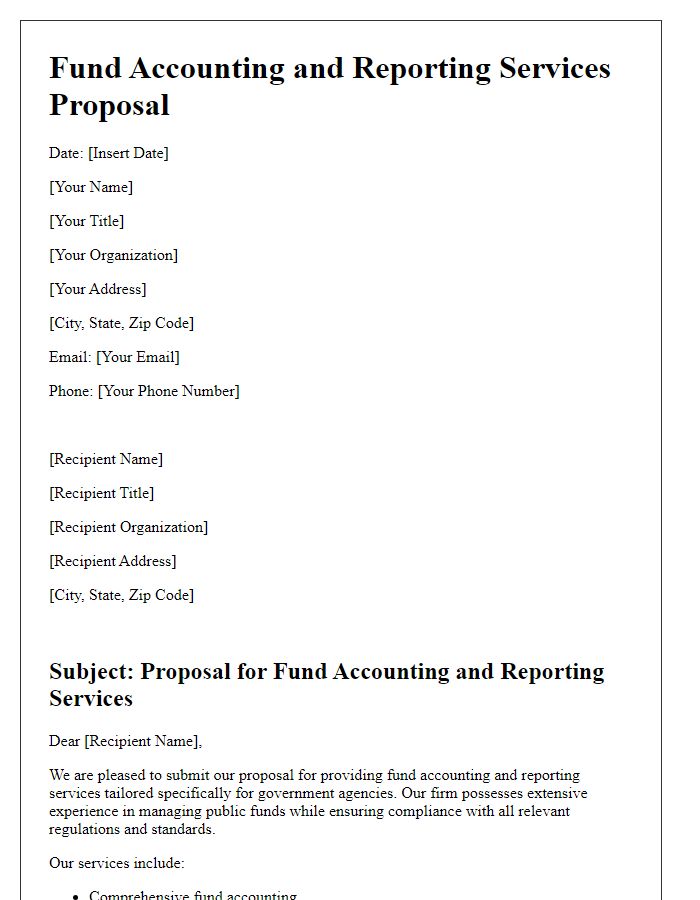 Letter template of fund accounting and reporting services for government agencies