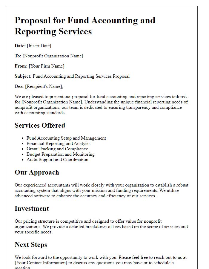 Letter template of fund accounting and reporting services for nonprofit organizations