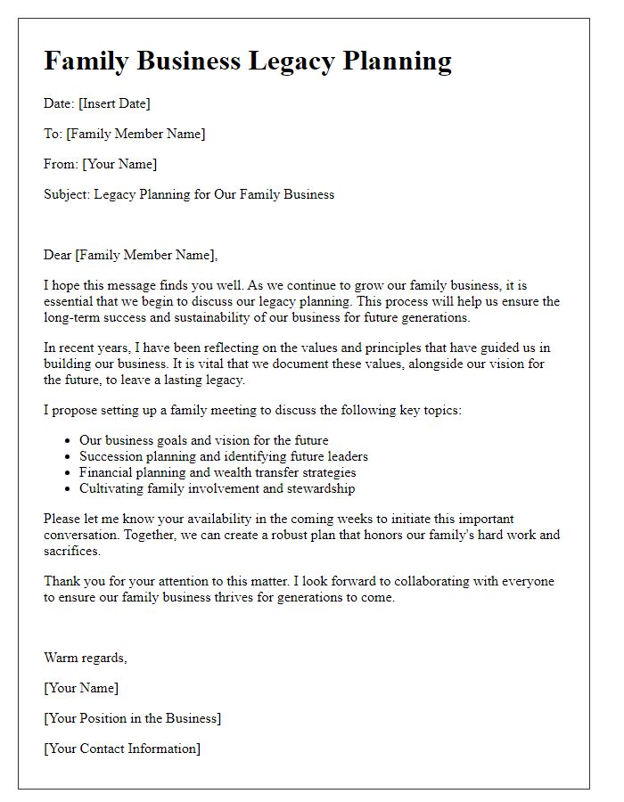 Letter template of family business legacy planning