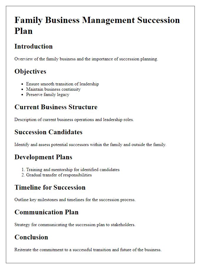 Letter template of family business management succession outline