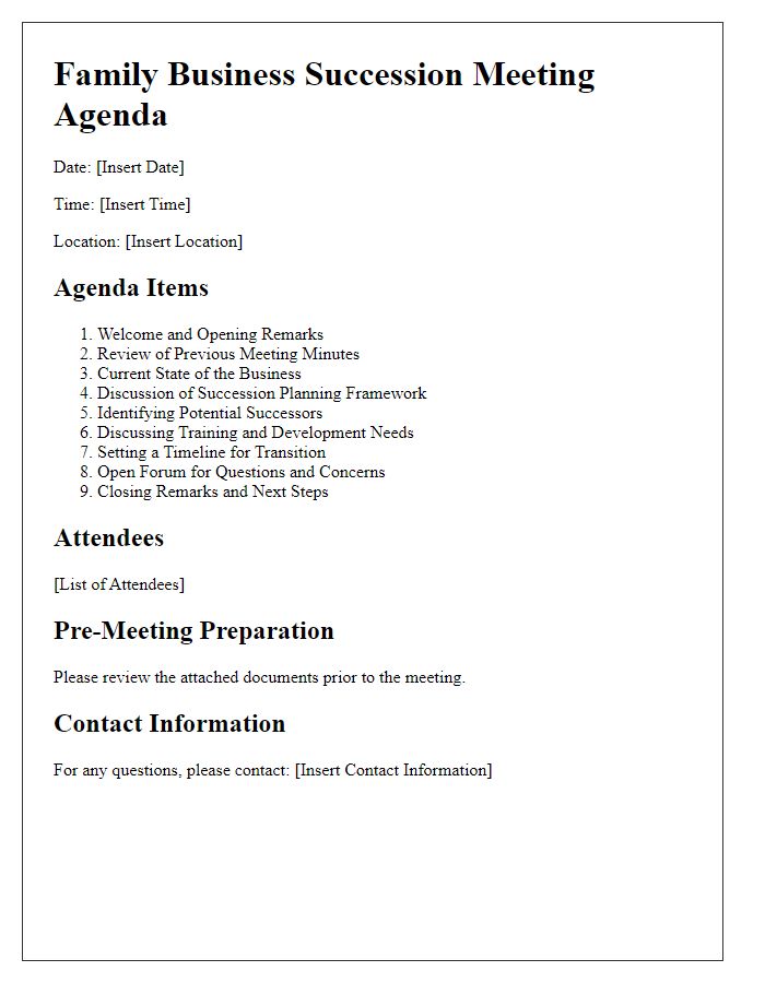 Letter template of family business succession meeting agenda