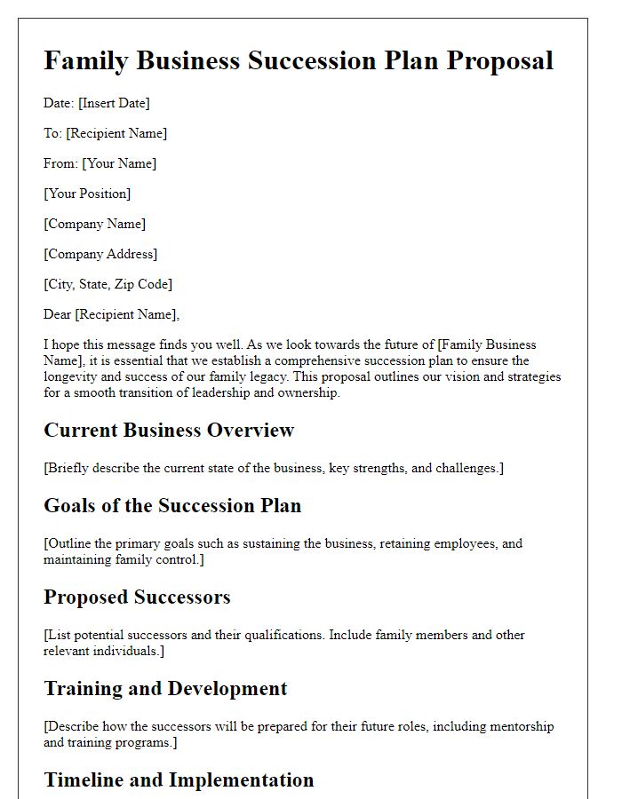 Letter template of family business succession plan proposal