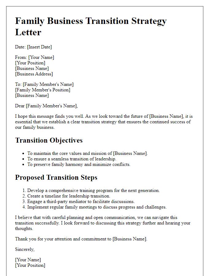 Letter template of family business transition strategy