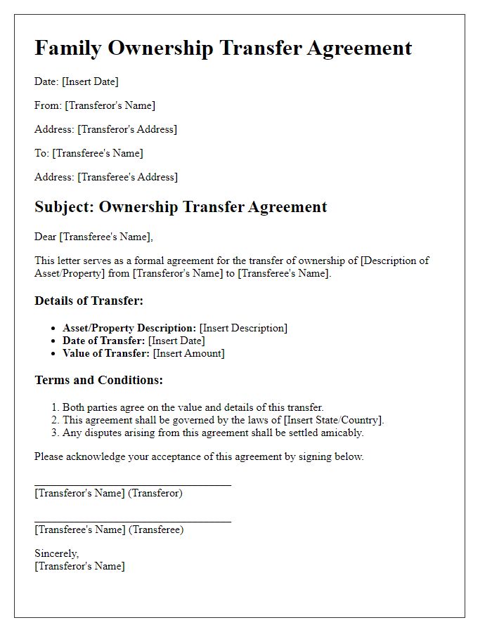 Letter template of family ownership transfer agreement