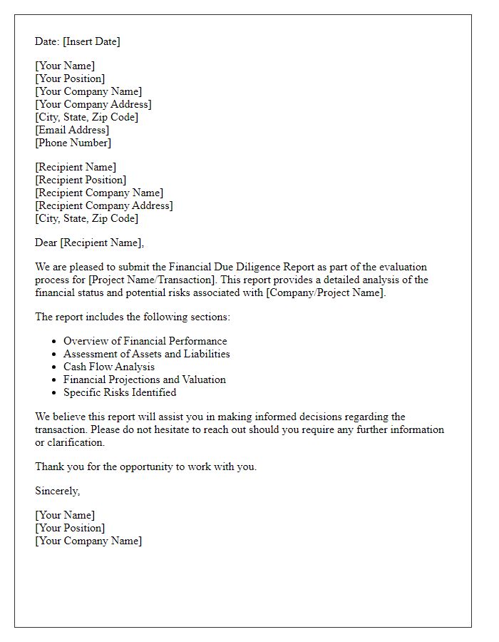 Letter template of financial due diligence report submission