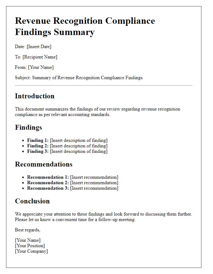 Letter template of revenue recognition compliance findings summary