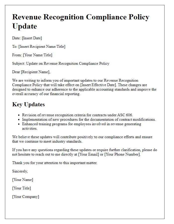 Letter template of revenue recognition compliance policy update