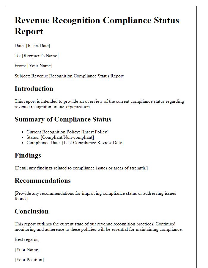 Letter template of revenue recognition compliance status report