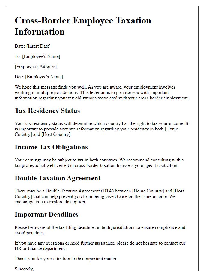 Letter template of Cross-Border Employee Taxation Information