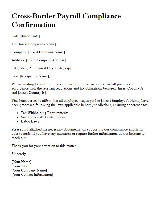 Letter template of Cross-Border Payroll Compliance Confirmation