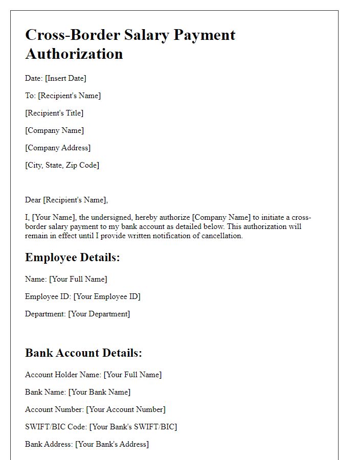 Letter template of Cross-Border Salary Payment Authorization