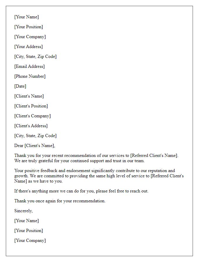 Letter template of acknowledgment for client recommendations