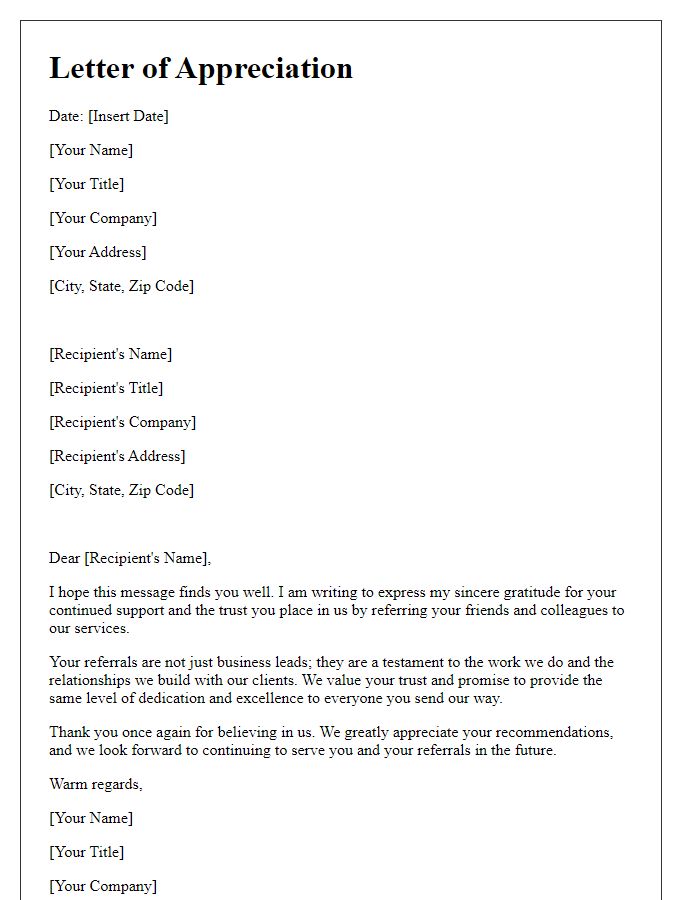 Letter template of appreciation for trusted referrals