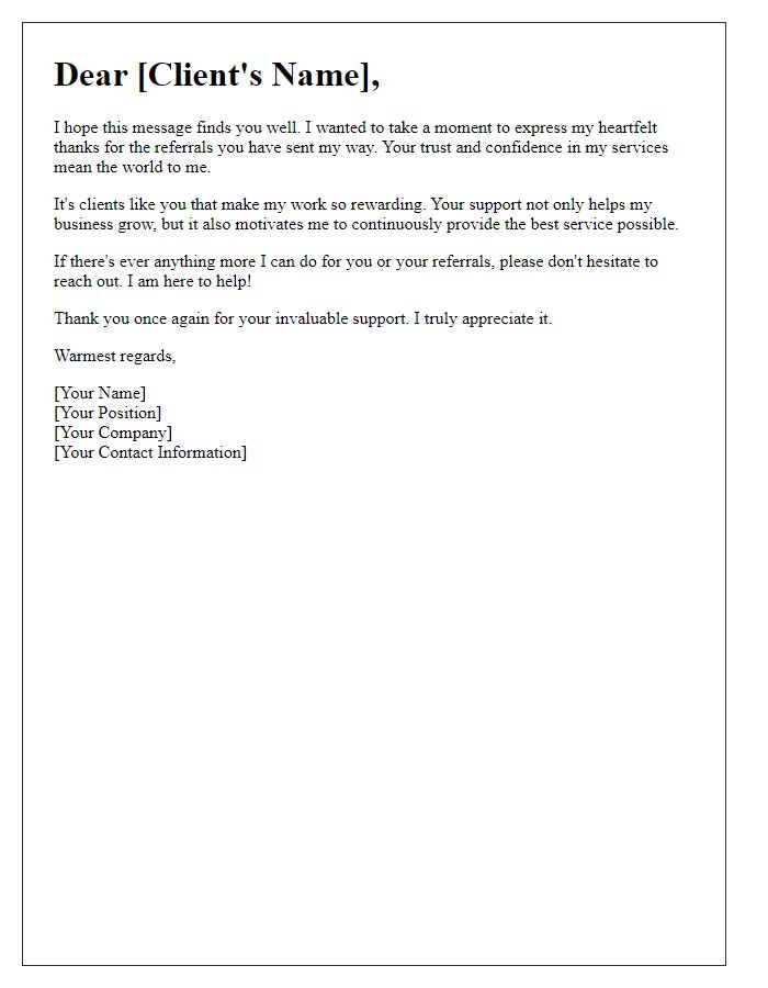 Letter template of heartfelt thanks for client referrals