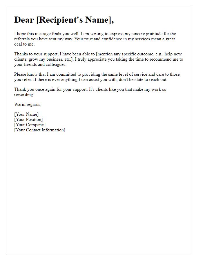 Letter template of sincere thanks for your referrals