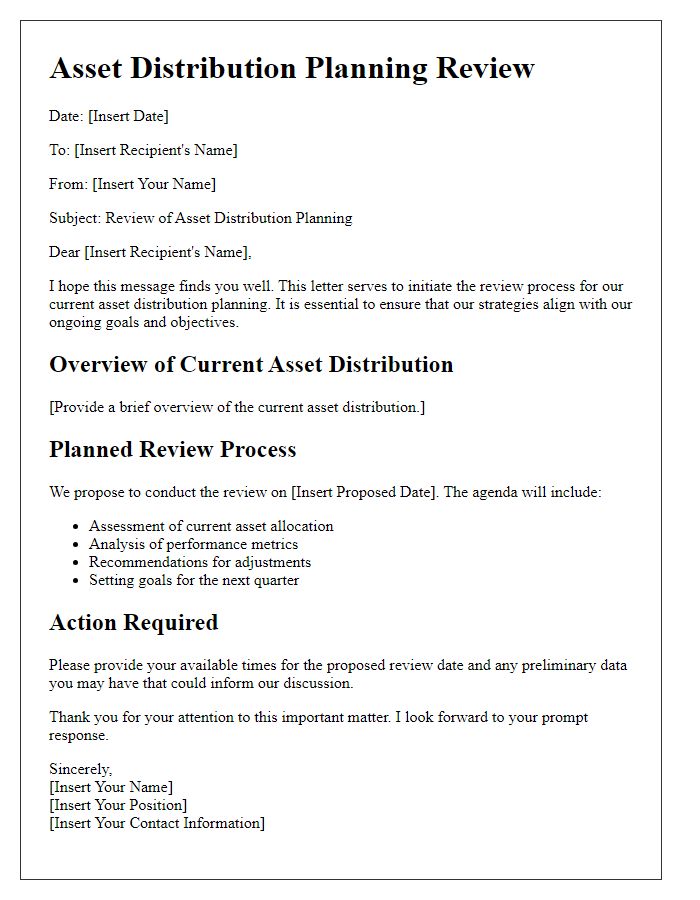 Letter template of asset distribution planning review