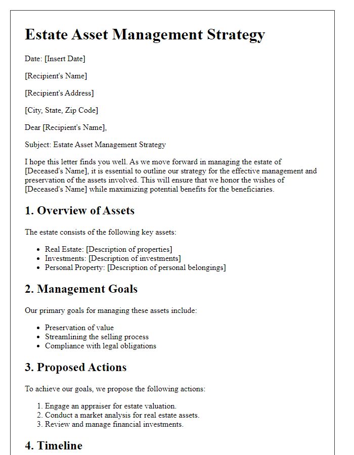 Letter template of estate asset management strategy