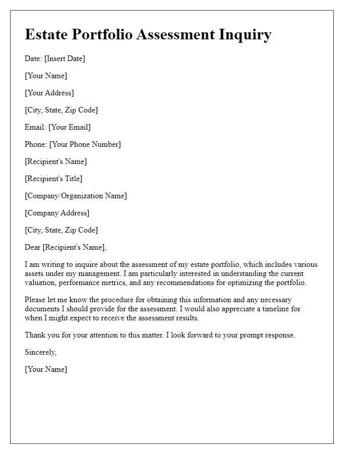 Letter template of estate portfolio assessment inquiry