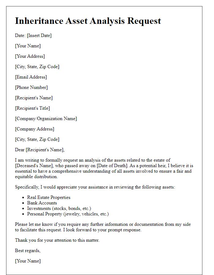 Letter template of inheritance asset analysis request