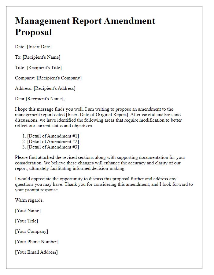 Letter template of management report amendment proposal