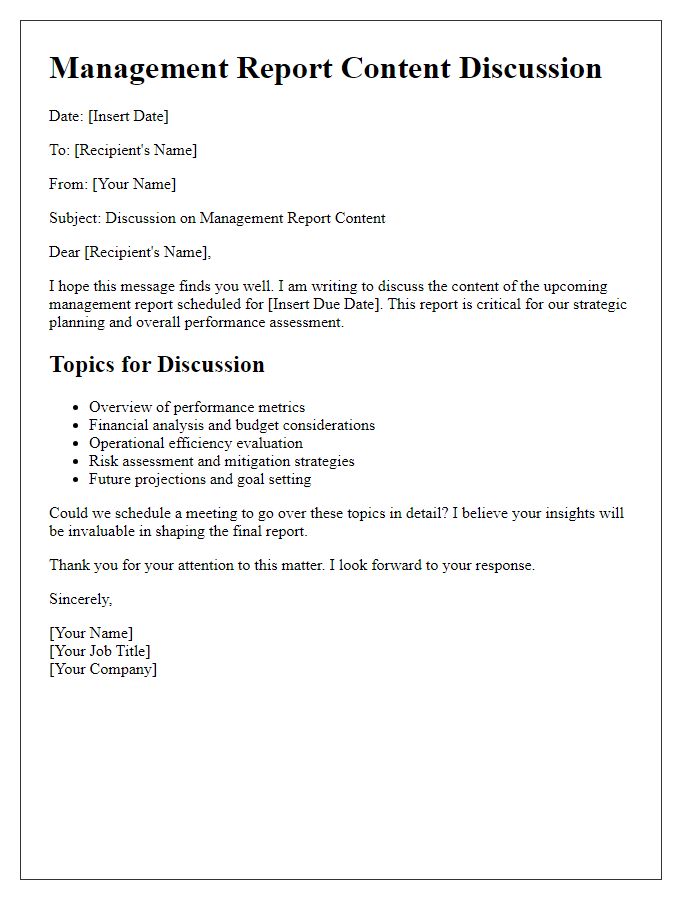 Letter template of management report content discussion