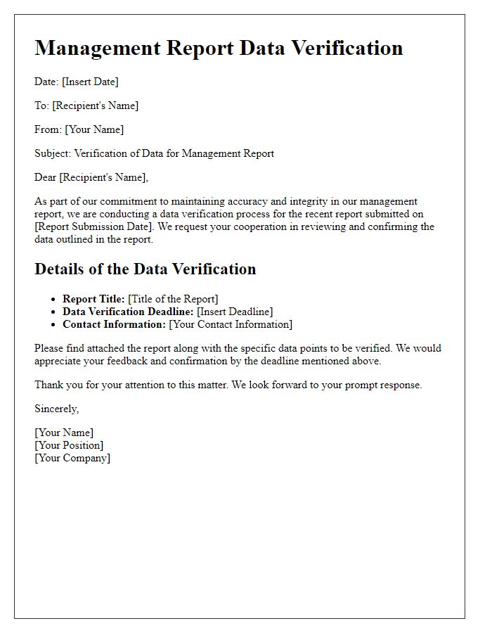 Letter template of management report data verification