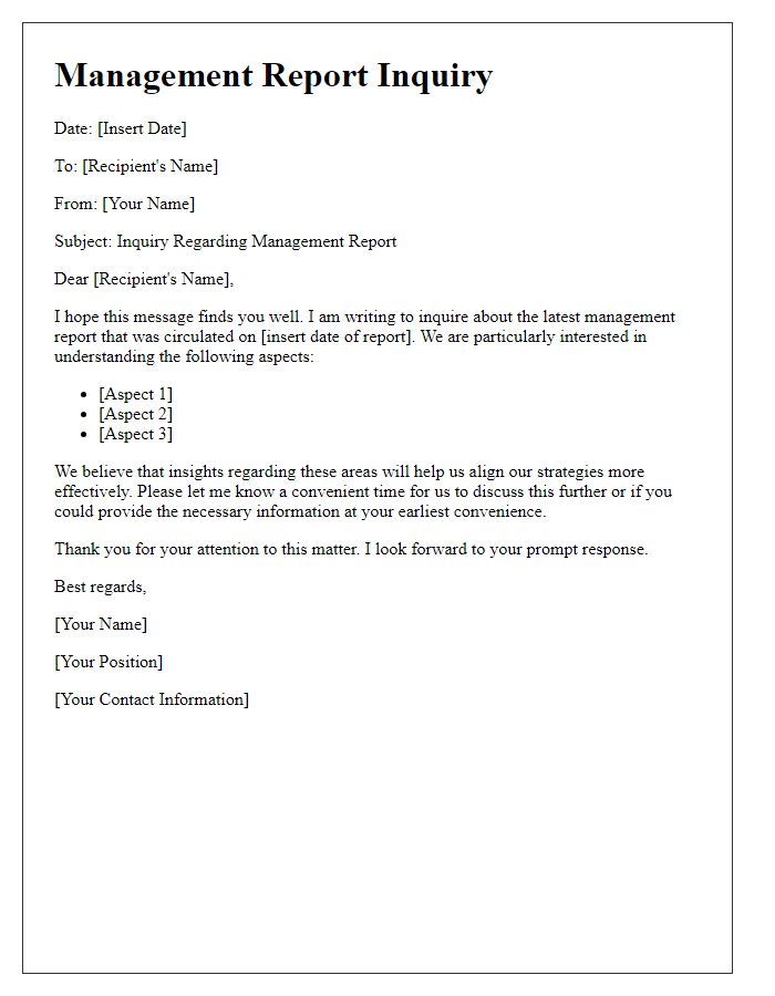 Letter template of management report inquiry