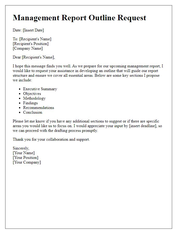 Letter template of management report outline request