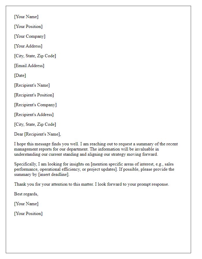 Letter template of management report summary request