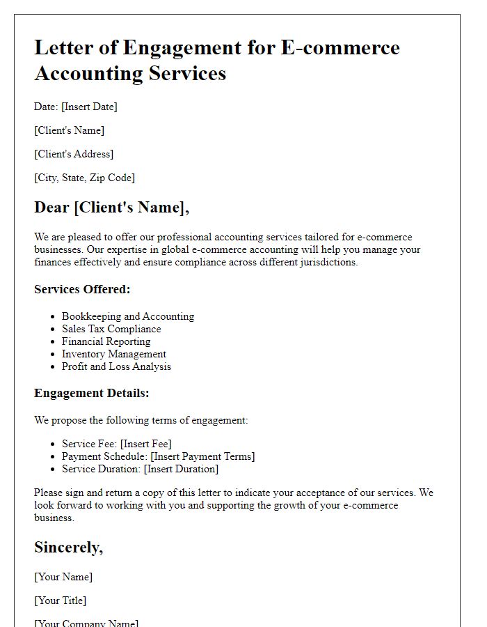 Letter template of e-commerce accounting services for global sellers