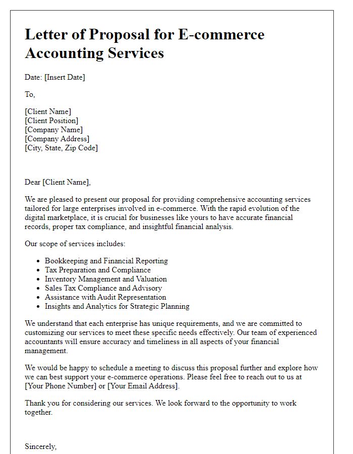 Letter template of e-commerce accounting services for large enterprises