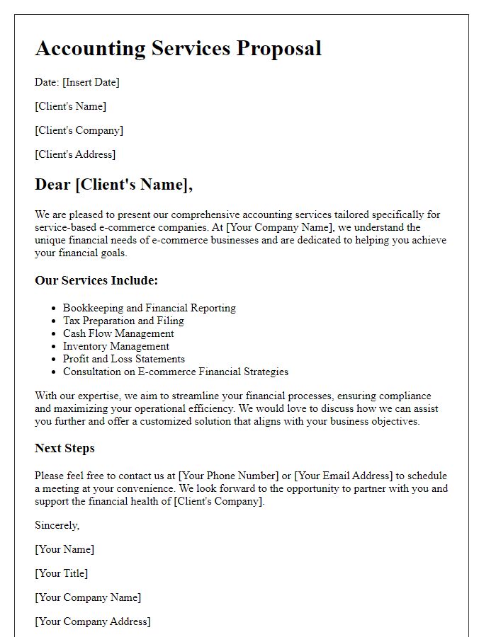 Letter template of e-commerce accounting services for service-based e-commerce companies
