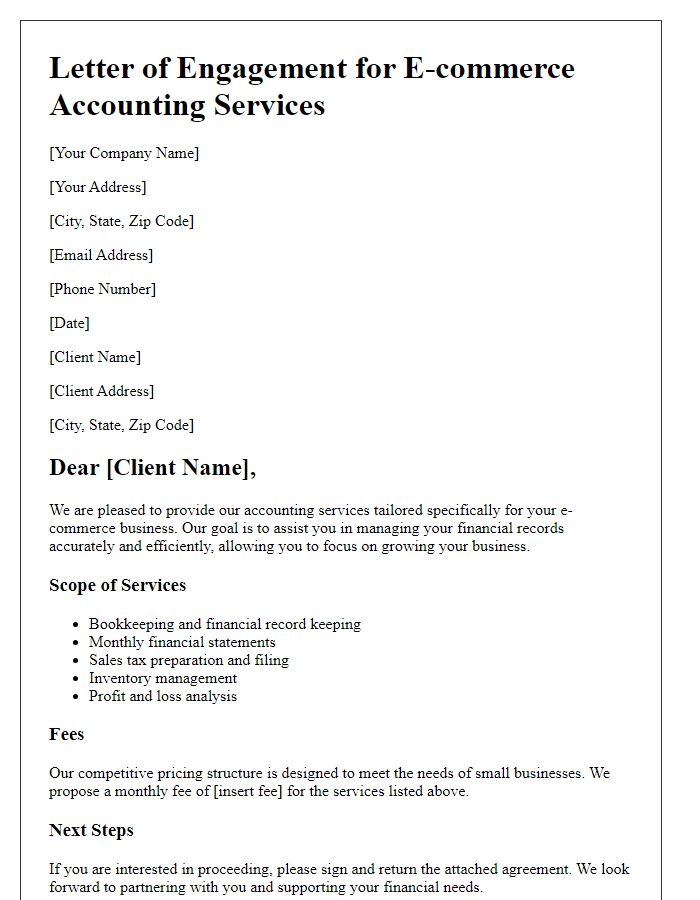 Letter template of e-commerce accounting services for small businesses