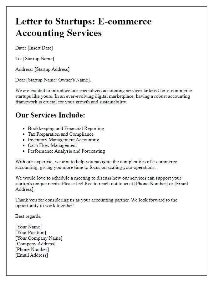 Letter template of e-commerce accounting services for startups