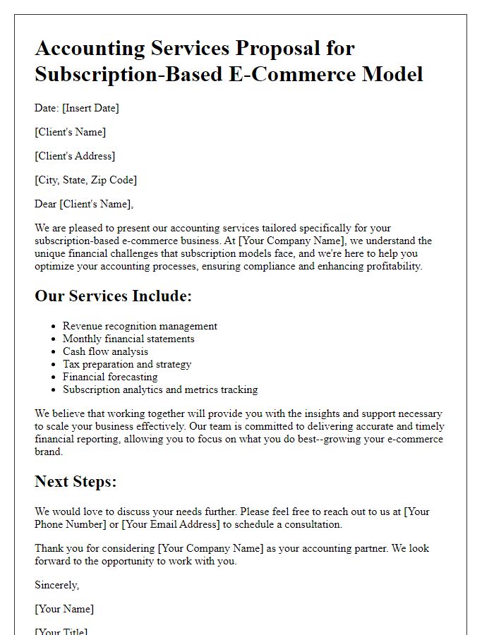 Letter template of e-commerce accounting services for subscription-based models