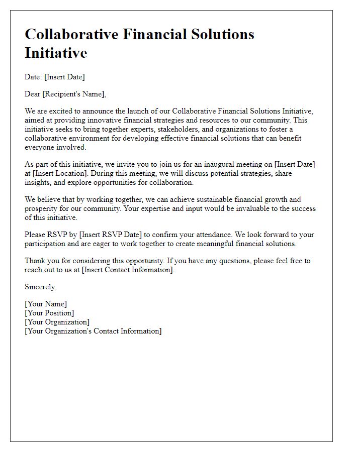 Letter template of collaborative financial solutions initiative