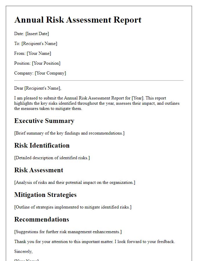 Letter template of annual risk assessment report