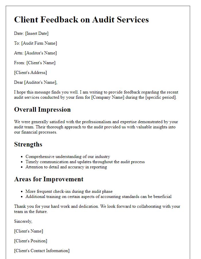 Letter template of client feedback on audit services