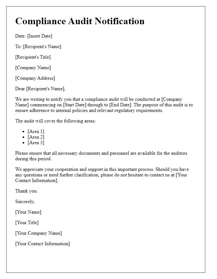 Letter template of compliance audit notification