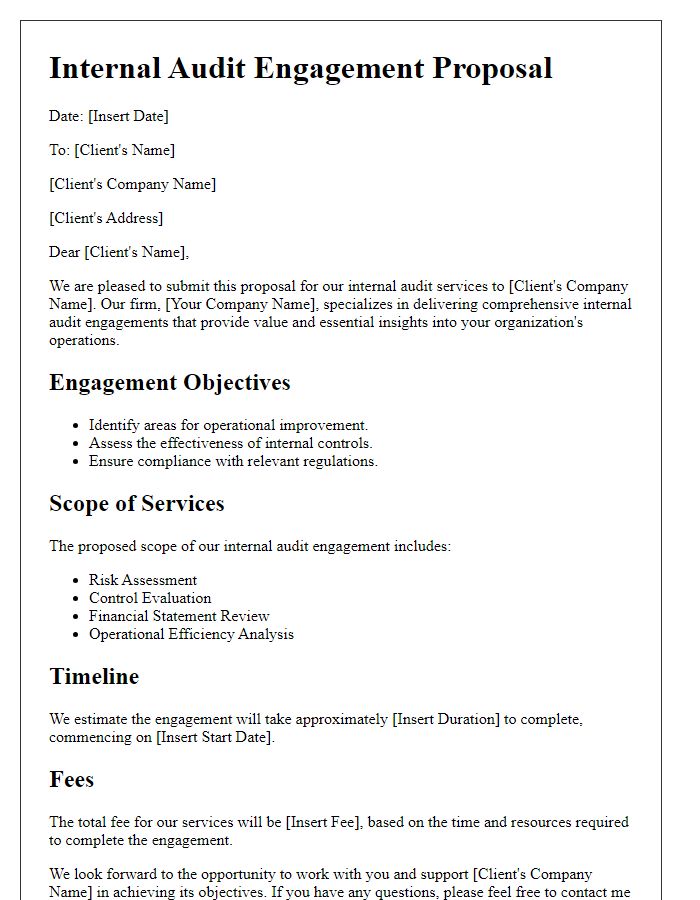 Letter template of internal audit engagement proposal