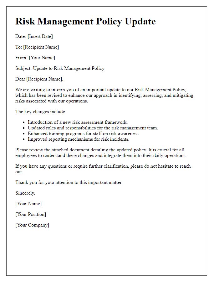 Letter template of risk management policy update