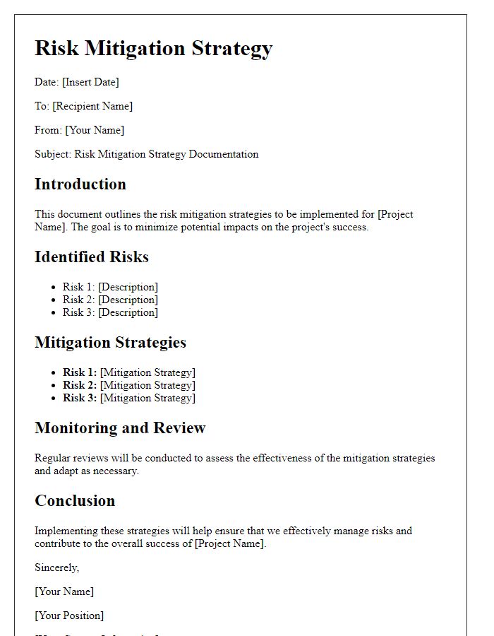 Letter template of risk mitigation strategy documentation