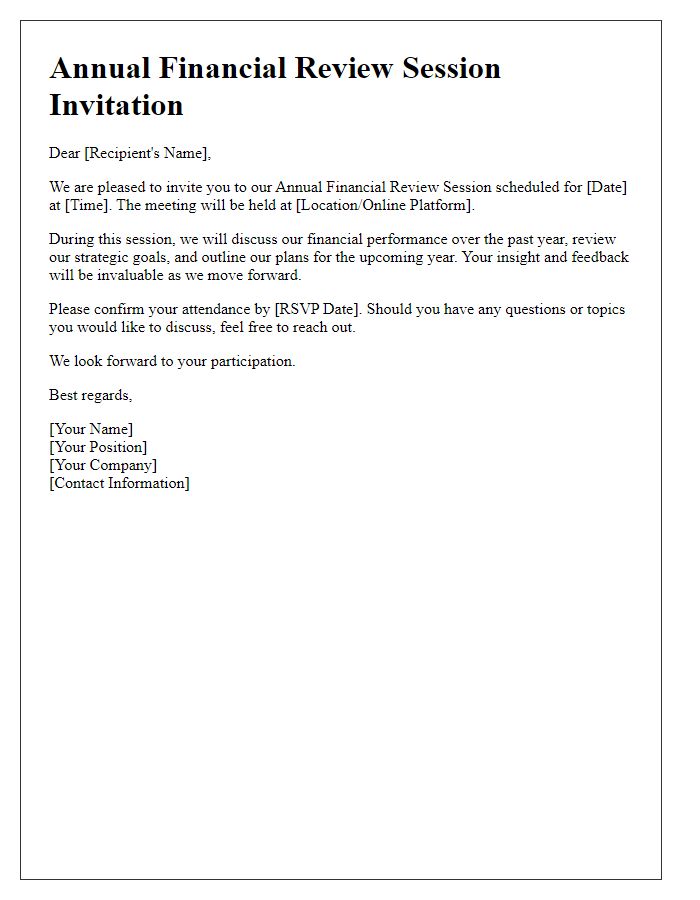 Letter template of annual financial review session