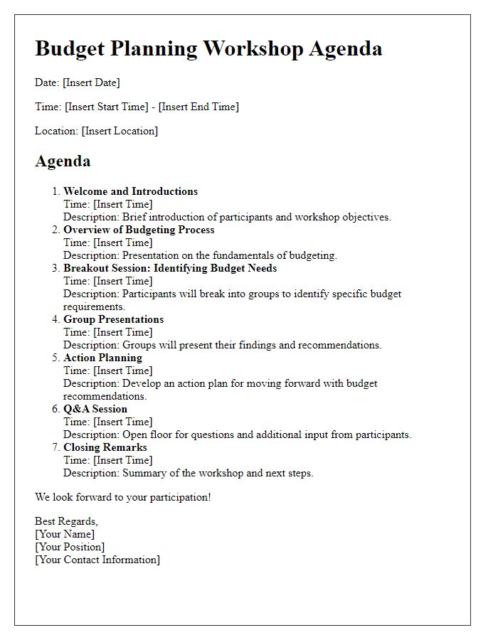 Letter template of budget planning workshop agenda