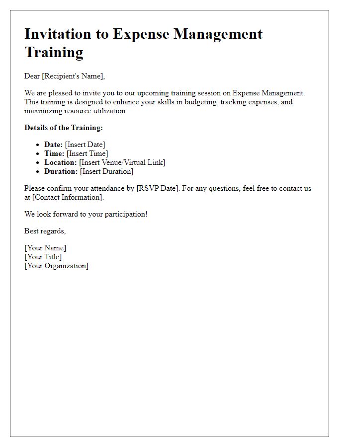 Letter template of expense management training