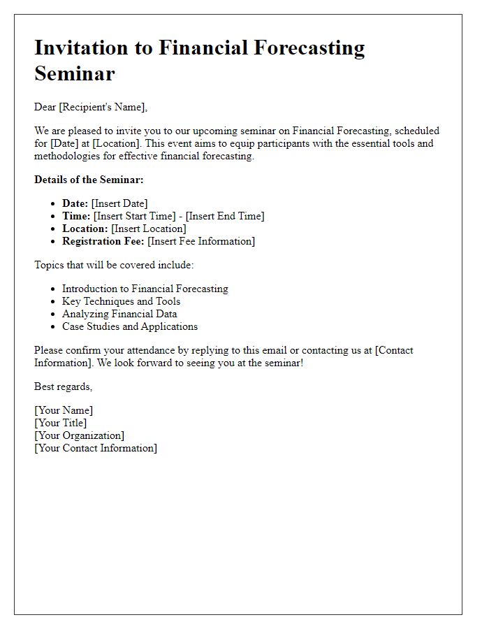 Letter template of financial forecasting seminar