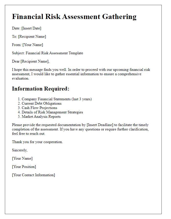 Letter template of financial risk assessment gathering