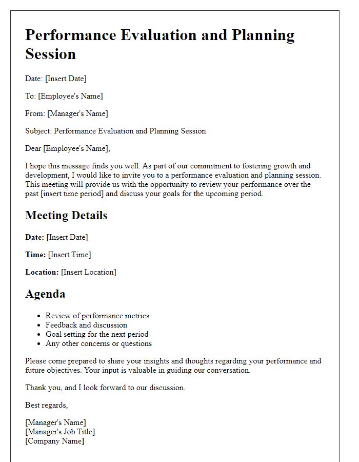 Letter template of performance evaluation and planning session